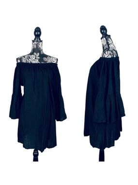 NWT Kiwi + Punch black swim coverup off shoulder flowy dress one size